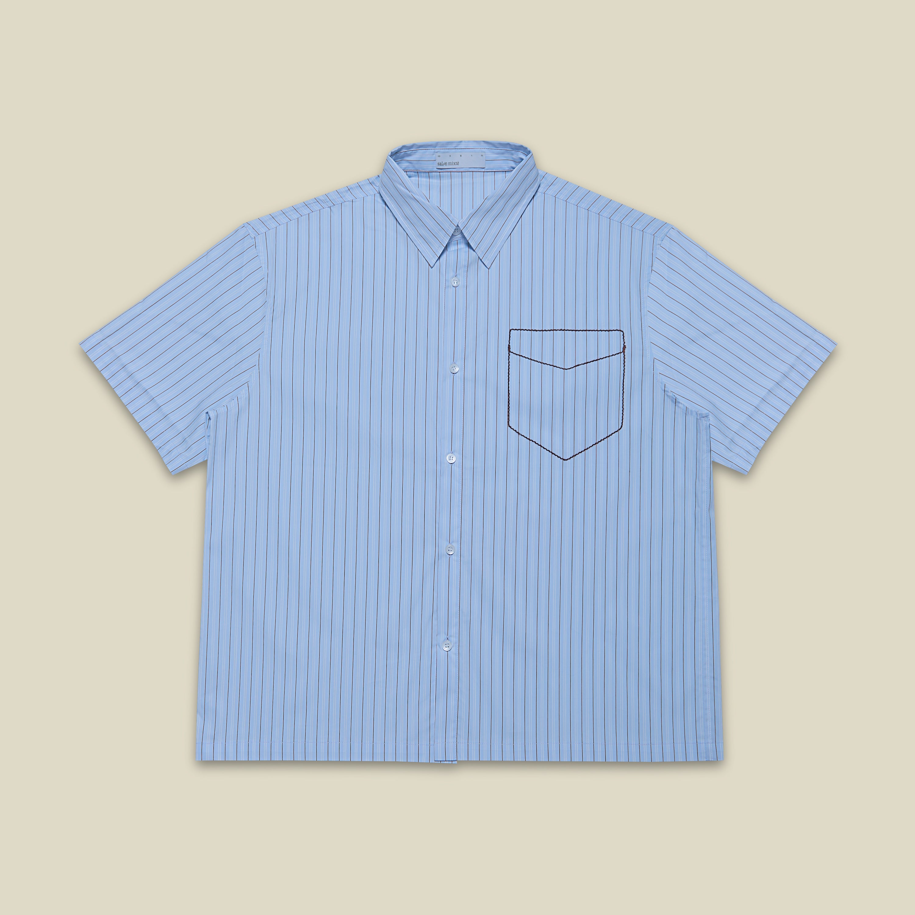 Camisa Bolsillo Bordado Azul